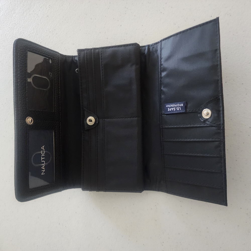 Nautica Black Tri-Fold Wallet with Card Slots